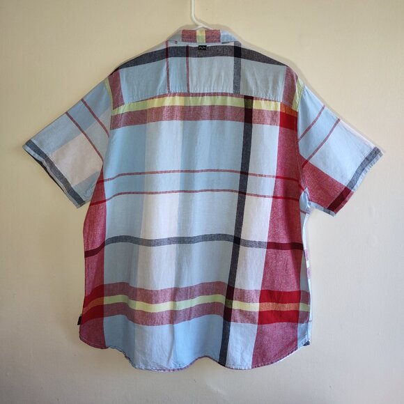 Sean John Linen Blend Short Sleeve Button Up Men's Shirt Blue Striped Size 3XL - Picture 4 of 10